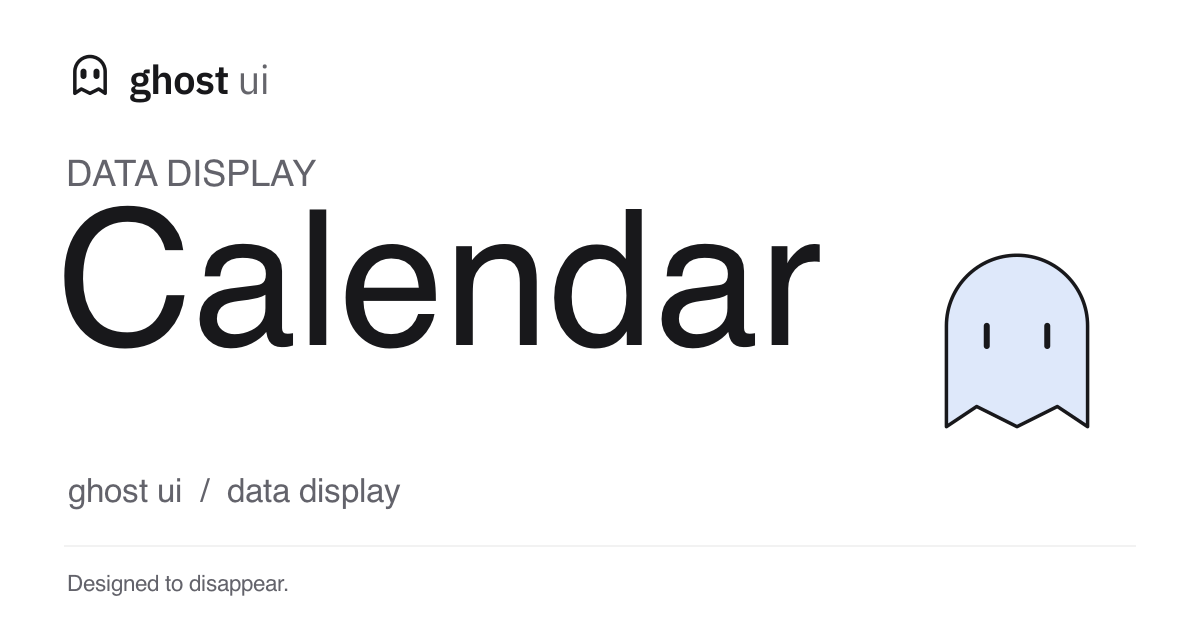 Calendar social image with the neutral Ghost UI mark and Gosh at ease